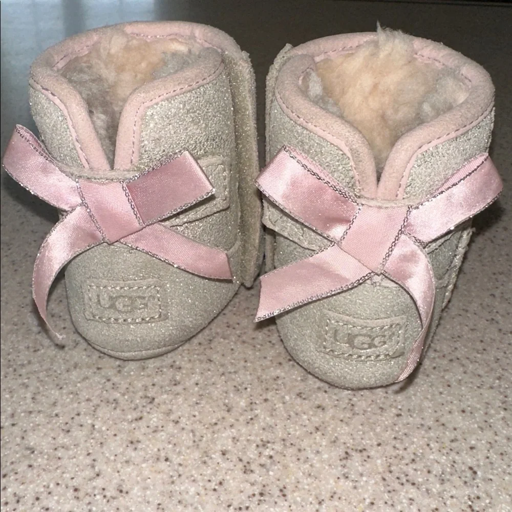 UGG Boots with Pink Bows and Gray Suede with Silver Sparkles size 2/3